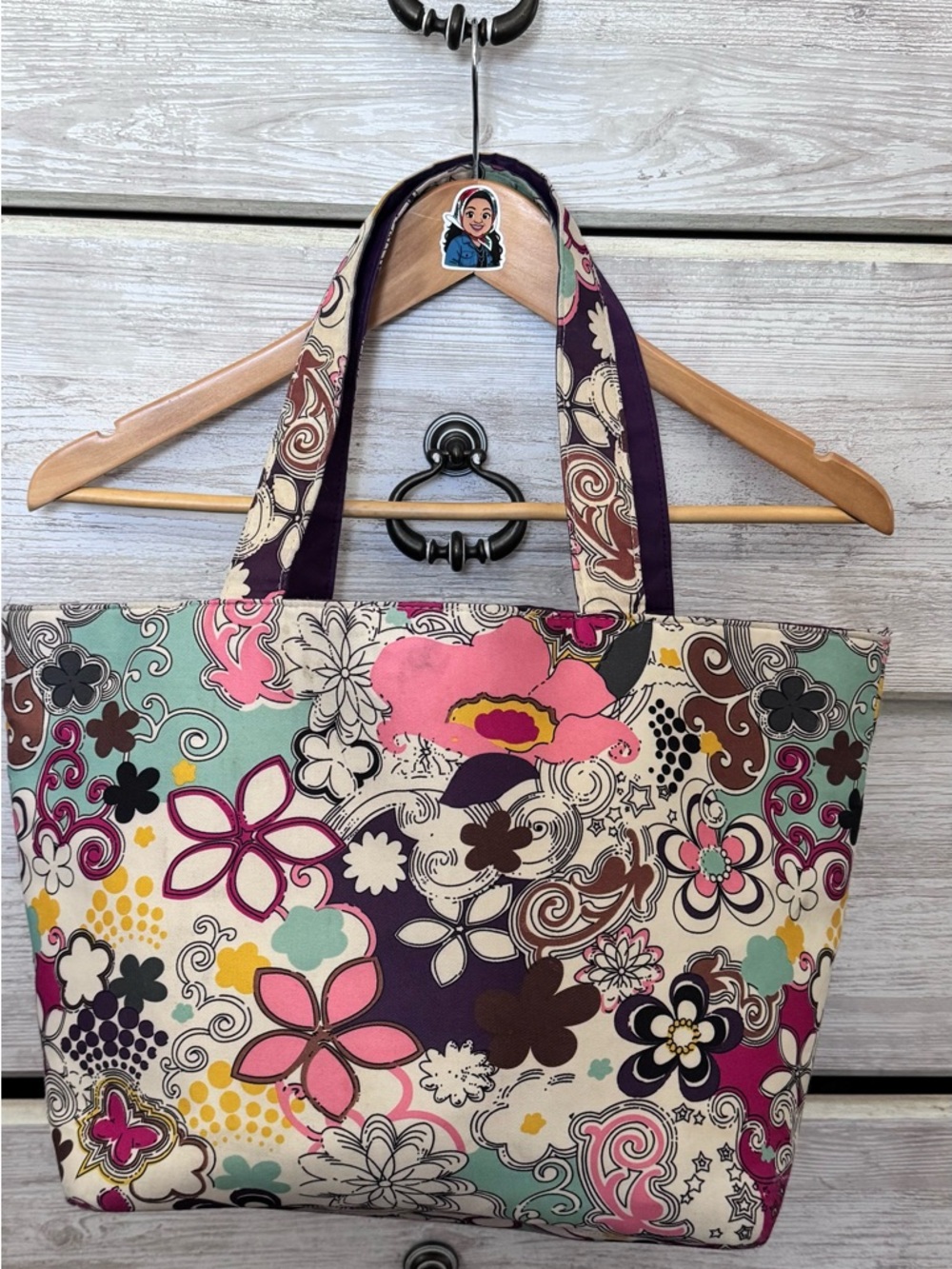 Floral Print Tote Bag in Pink, Purple & Teal